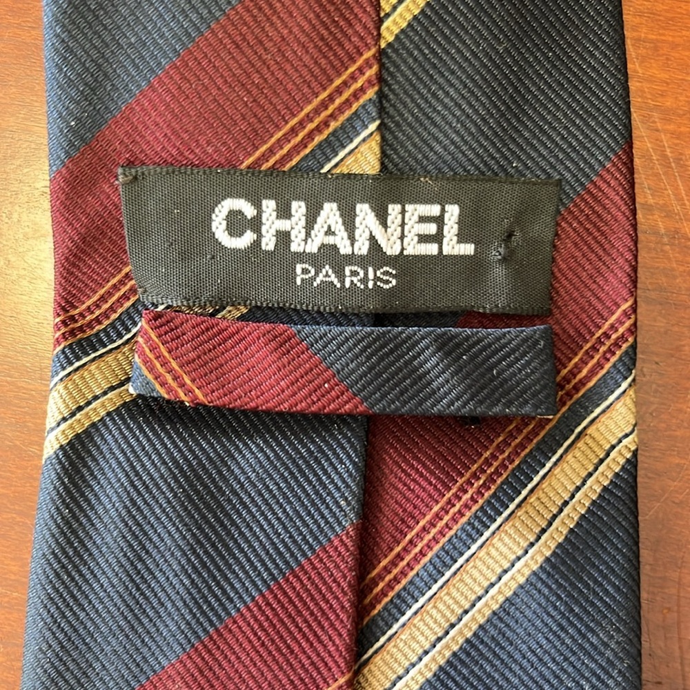 Chanel Men’s 100% Silk Tie Diagonal Stripe - Picture 5 of 7